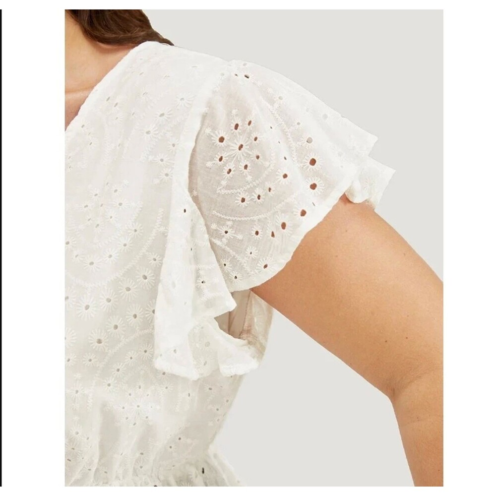 Bloomchic 10 M Solid Ruffles Scalloped Trim Laser Cut Blouse White - Picture 5 of 11